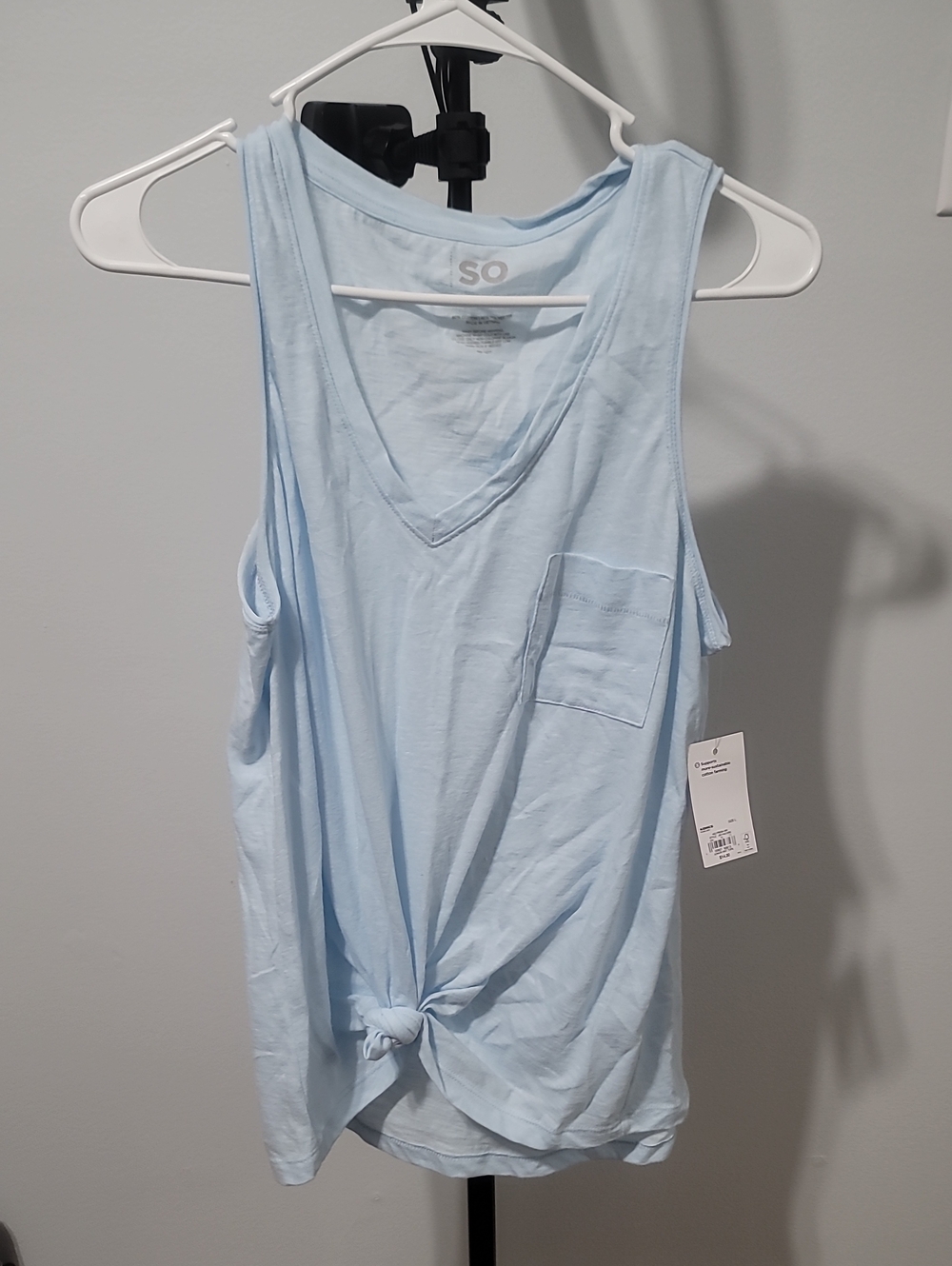 SO Light Blue V-Neck Tie-Front Tank Top